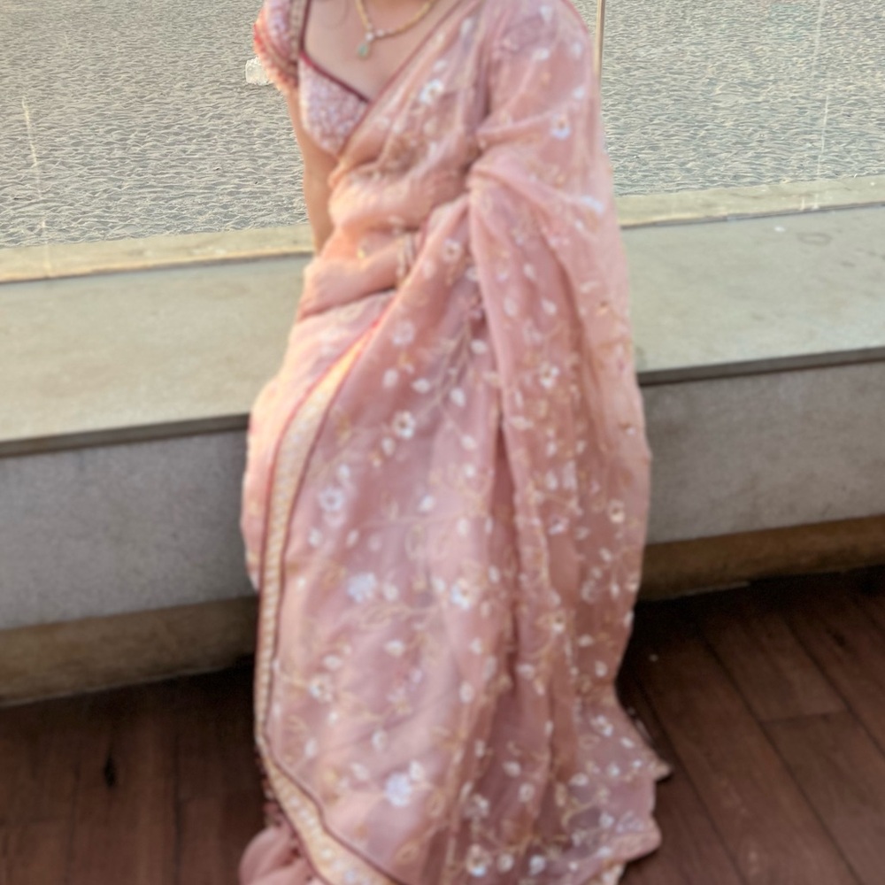 Luxury handcrafted nude pink saree - worn only once